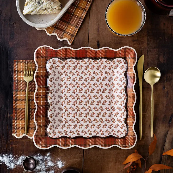 Autumn Block Print Paper Plates