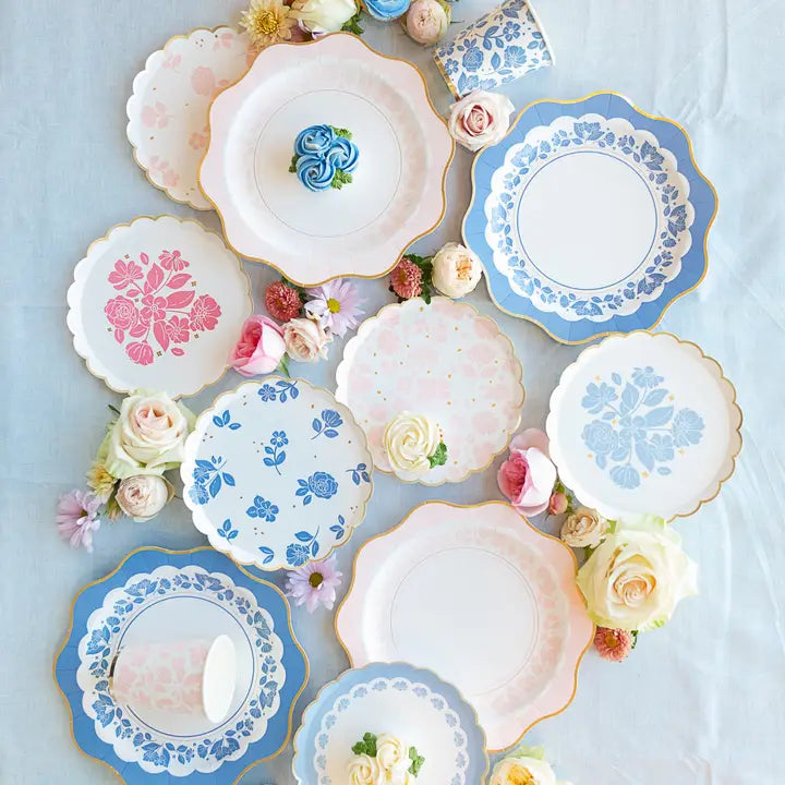 Belle Blue Elegant Floral Dessert Plates.