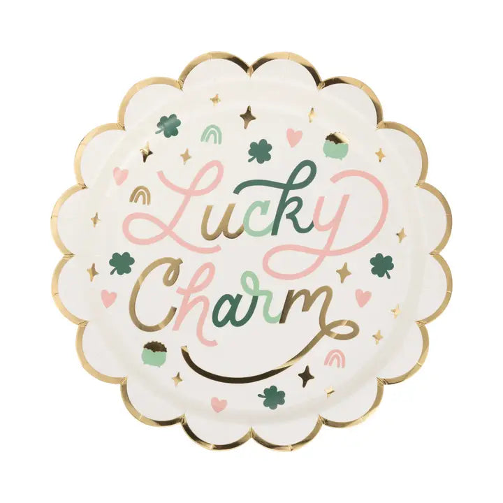 Lucky Charm Gold Foil Scalloped Paper Plates