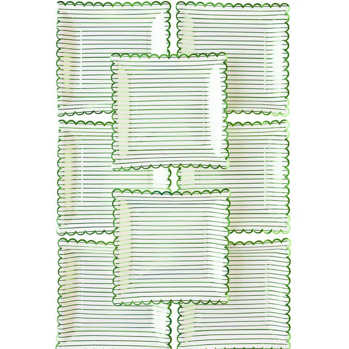 Green and White Striped Paper Plates
