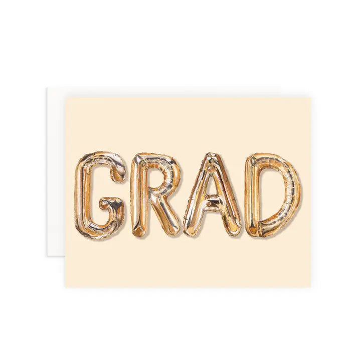 Grad Gold Mylar Balloons Graduation Greeting Card