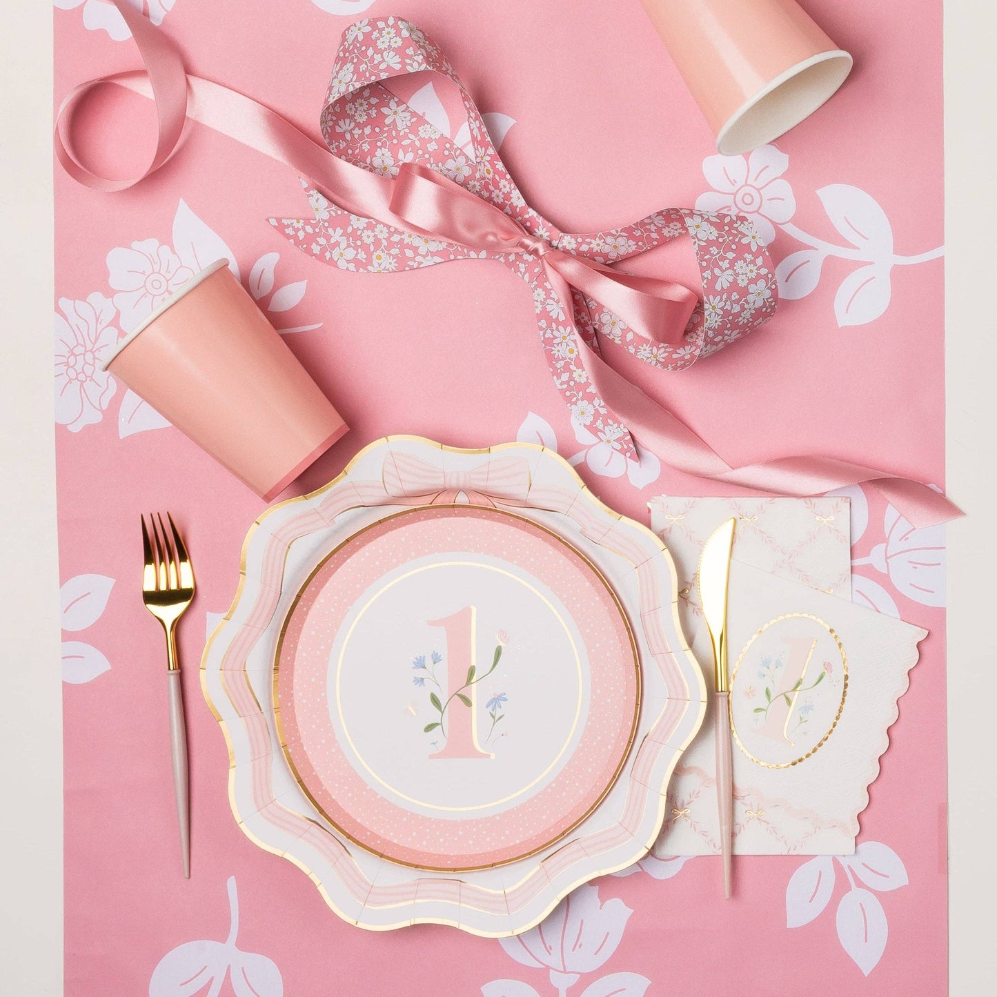 1ST BIRTHDAY PETAL PINK DESSERT PLATES
