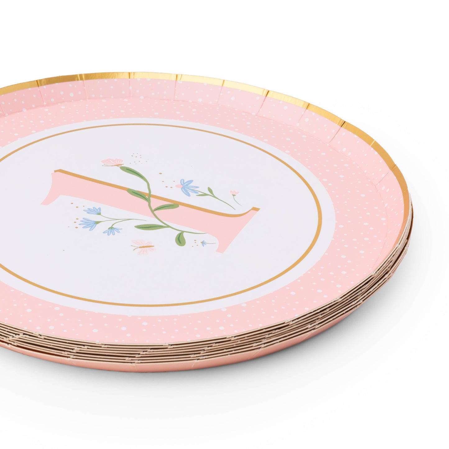 1ST BIRTHDAY PETAL PINK DESSERT PLATES
