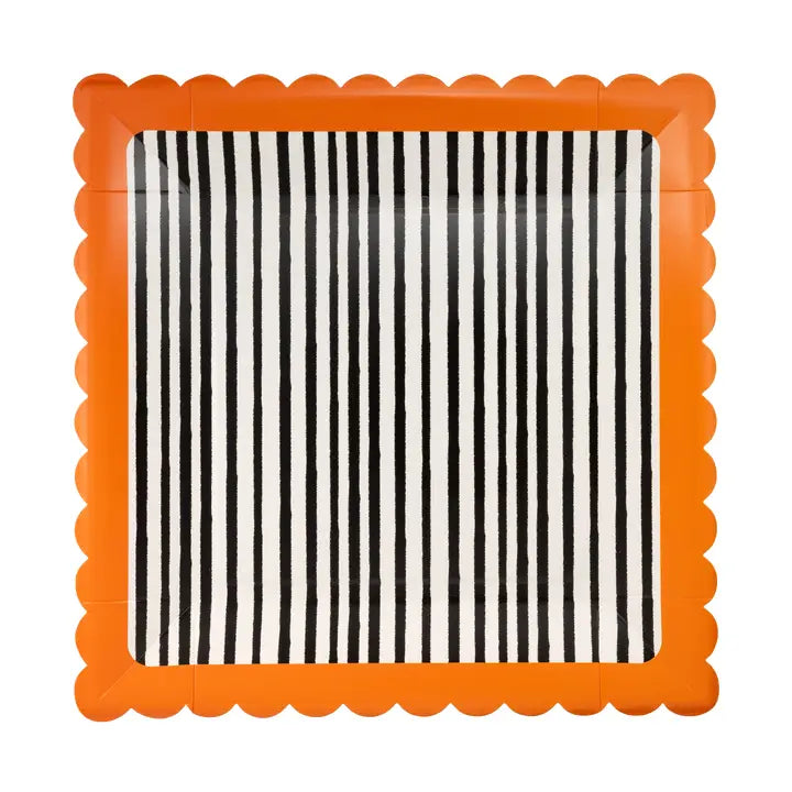 HPH1343 - Black and Cream Stripes Scalloped 10" Plate