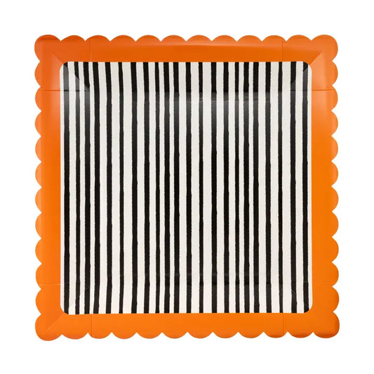 HPH1343 - Black and Cream Stripes Scalloped 10" Plate