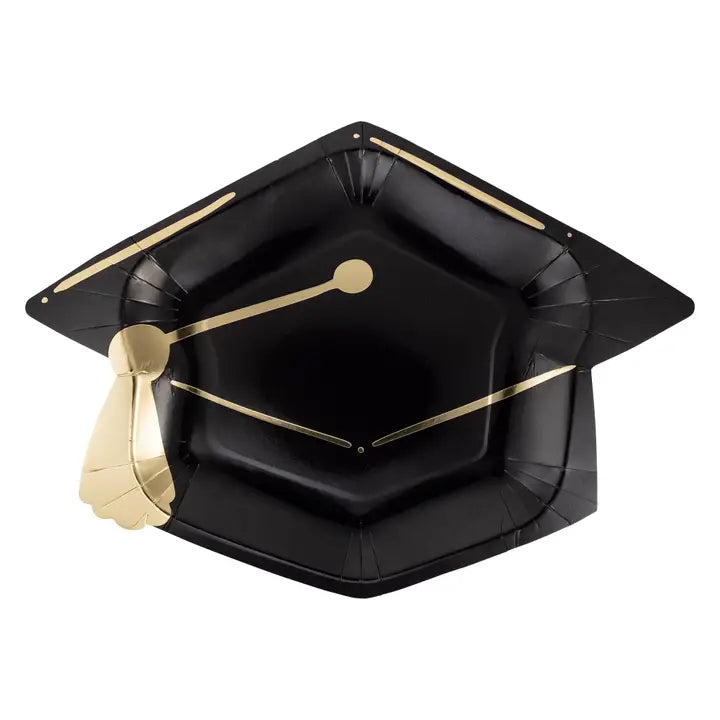 Black Graduation Cap Shaped Paper Plate