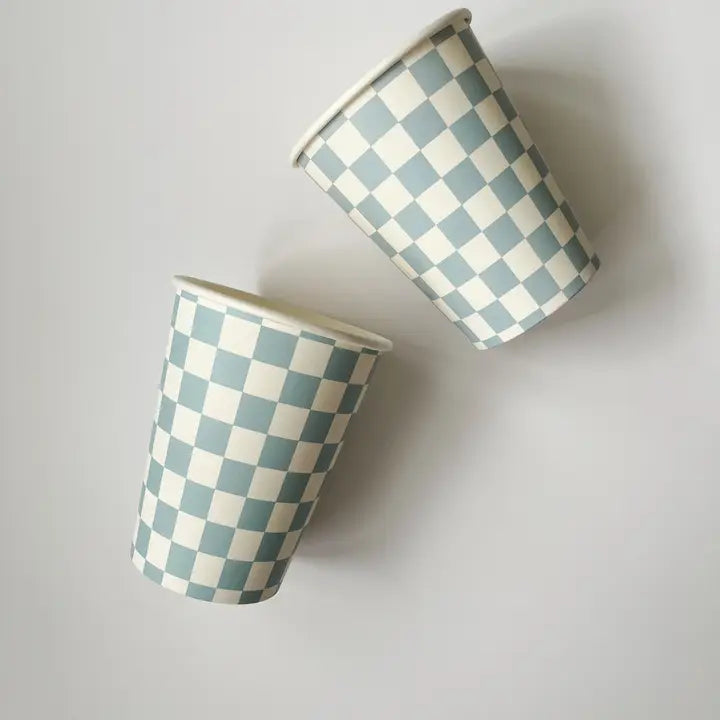 Blue Checkered Cups (Set of 8)