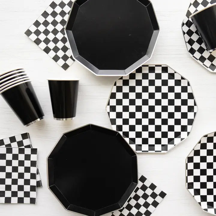 Black and White Signature Checker Dinner Plates