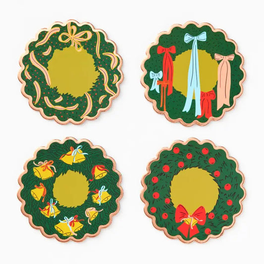 Vintage Bow Soiree Colorful Wreath Christmas Coasters