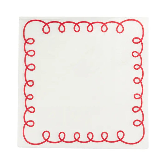 Red and Cream Scallop Border Paper Cocktail Napkin