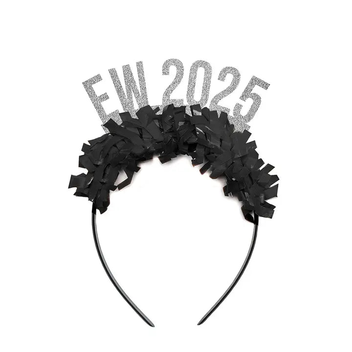 Ew 2025 New Years Party Headband Crown Black and Silver