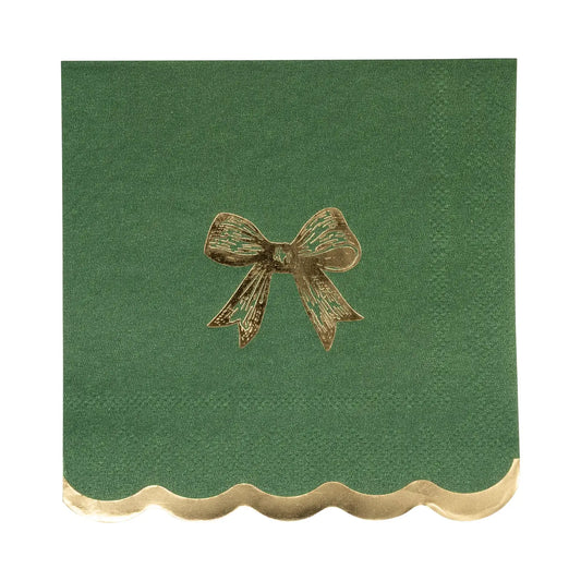 Gold/Green Bow Cocktail Napkin