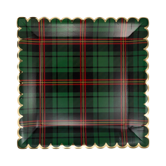 Green Christmas Plaid Dinner Plate