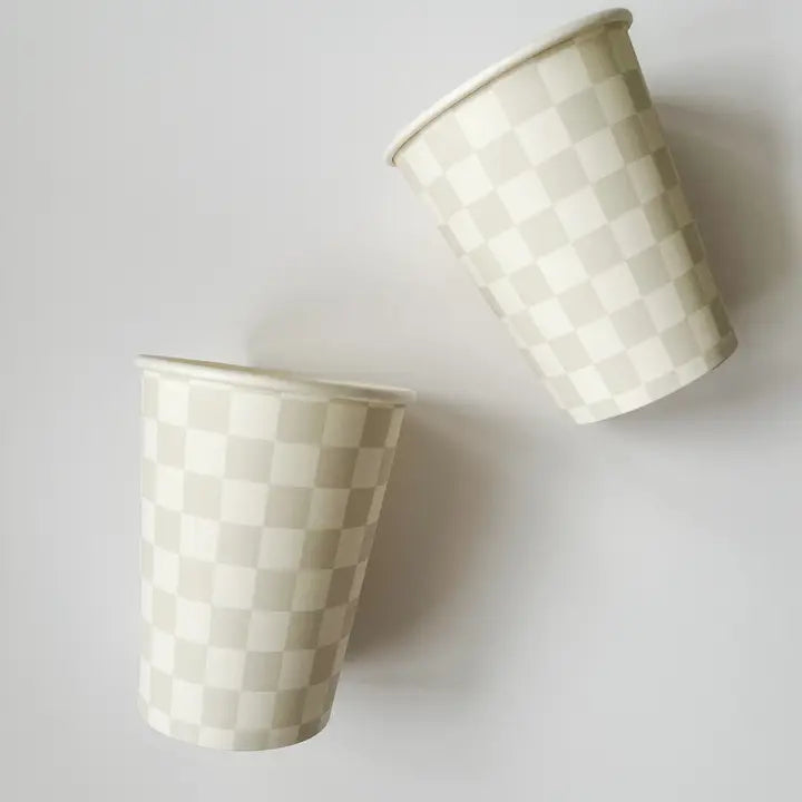 Light Gray Checkered Cups (Set of 8)