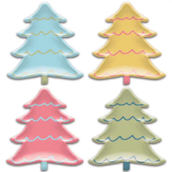 Bright Holiday Tree Shaped Disposable Paper Plate Set